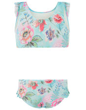 Floral Print Bikini Set, Blue (TURQUOISE), large