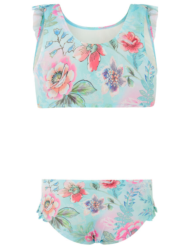 Floral Print Bikini Set, Blue (TURQUOISE), large