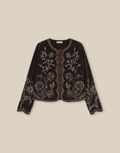 Julia Embellished Velvet Jacket, Brown (CHOCOLATE), large