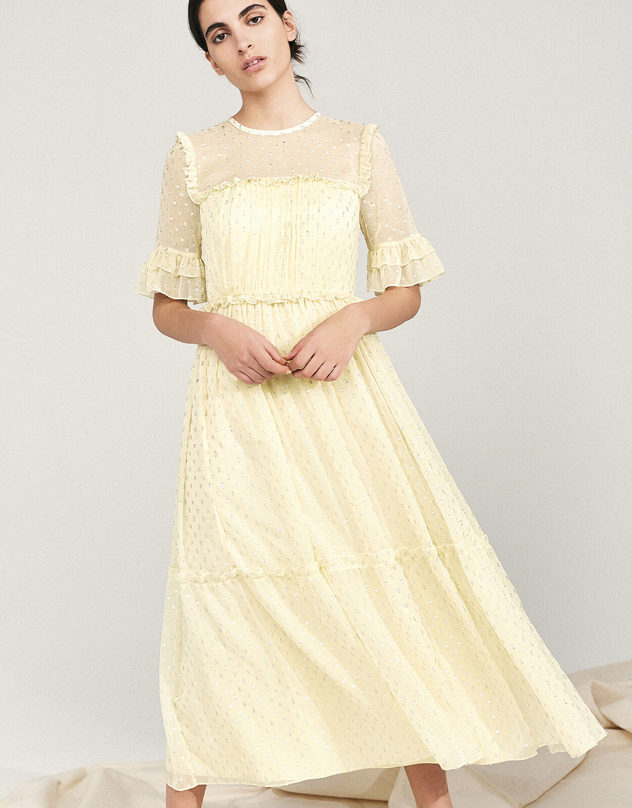 Monsoon yellow lace dress top