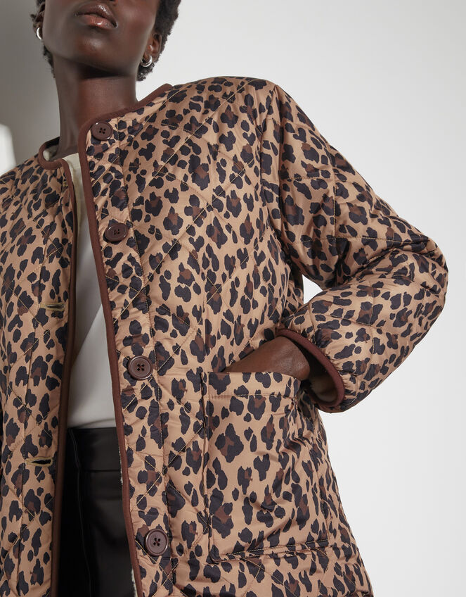 Rue Reversible Quilted Leopard Print Jacket, Brown (BROWN), large