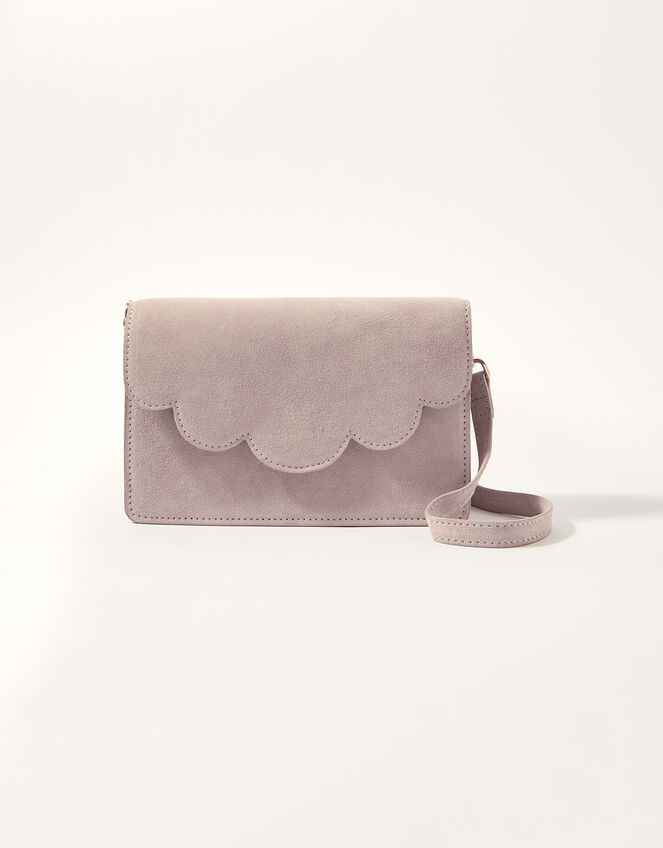 Suede Scallop Clutch Bag, , large