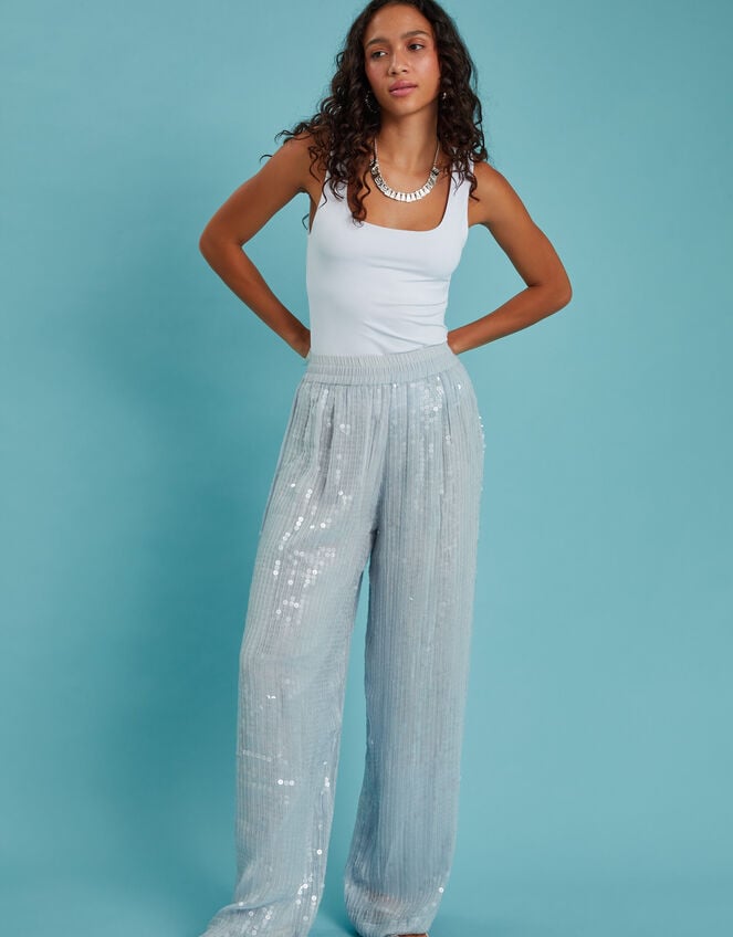 Sundress Janis Sequin Wide Leg Trousers, Blue (LIGHT BLUE), large