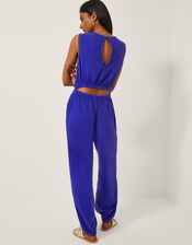 Mila Embellished Sleeveless Jumpsuit, Blue (BLUE), large