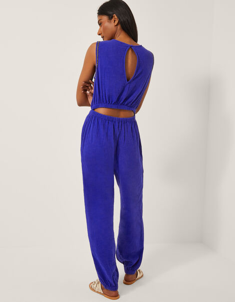 Mila Embellished Sleeveless Jumpsuit, Blue (BLUE), large
