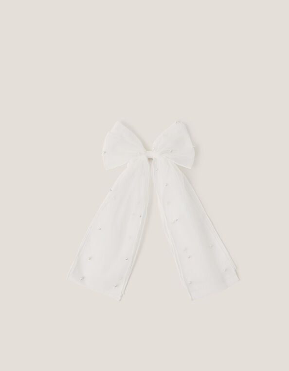 Pearl Bow Hair Clip, , large
