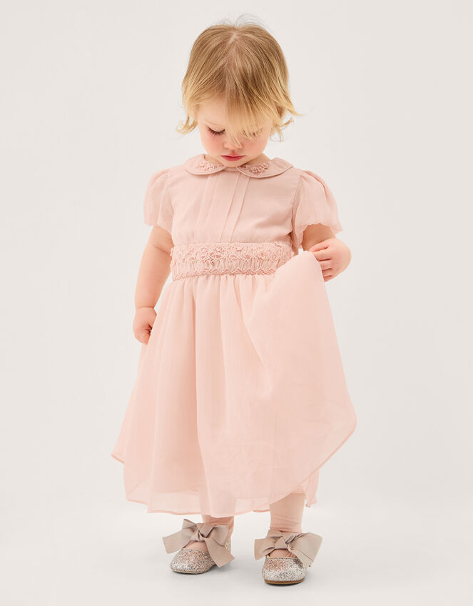 Baby Romee Puff Sleeve Embroidered Party Dress, Pink (PALE PINK), large
