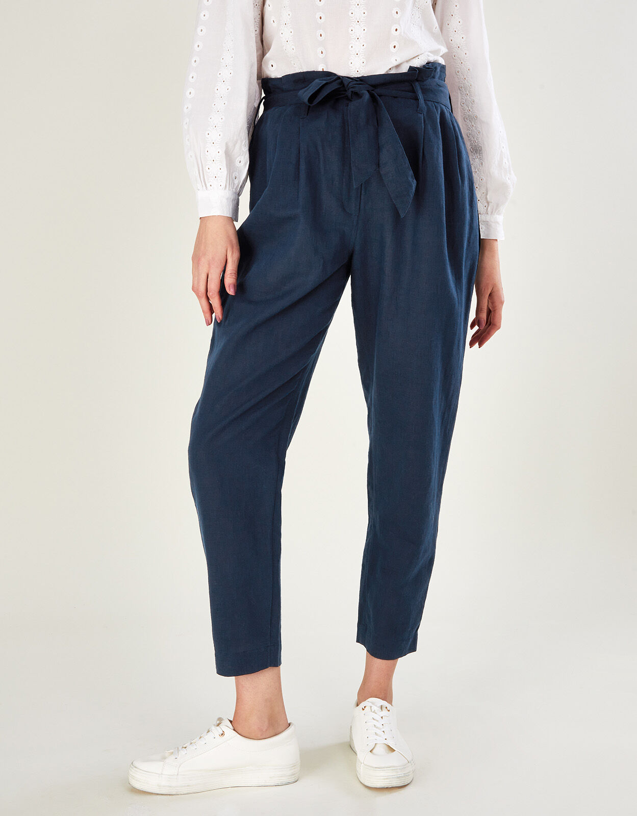 Linen Paper Bag Waist Trousers Blue 