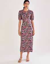 Vintage Floral Jersey Dress, Black (BLACK), large