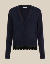 Lula Lace Trim Cardigan, Blue (NAVY), large