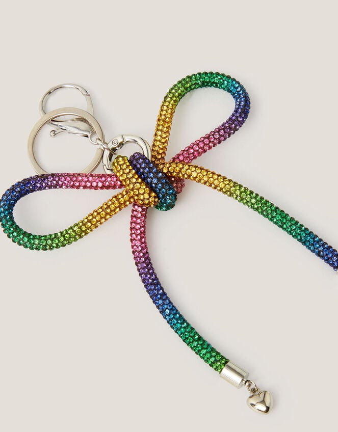Rainbow Rhinestone Bow Bag Charm, , large