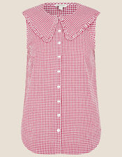 Gingham Sleeveless Top, Red (RED), large