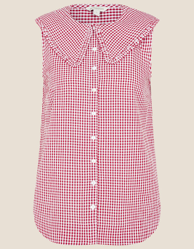 Gingham Sleeveless Top, Red (RED), large