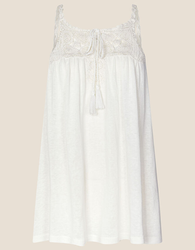 Linen Embroidered Plain Jersey Cami with LENZING™ ECOVERO™ , Ivory (IVORY), large