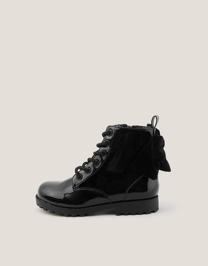 Bow Patent Lace Up Boots, Black (BLACK), large