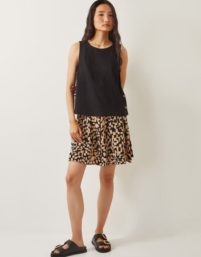 Lucy Linen Blend Button Tank Top, Black (BLACK), large