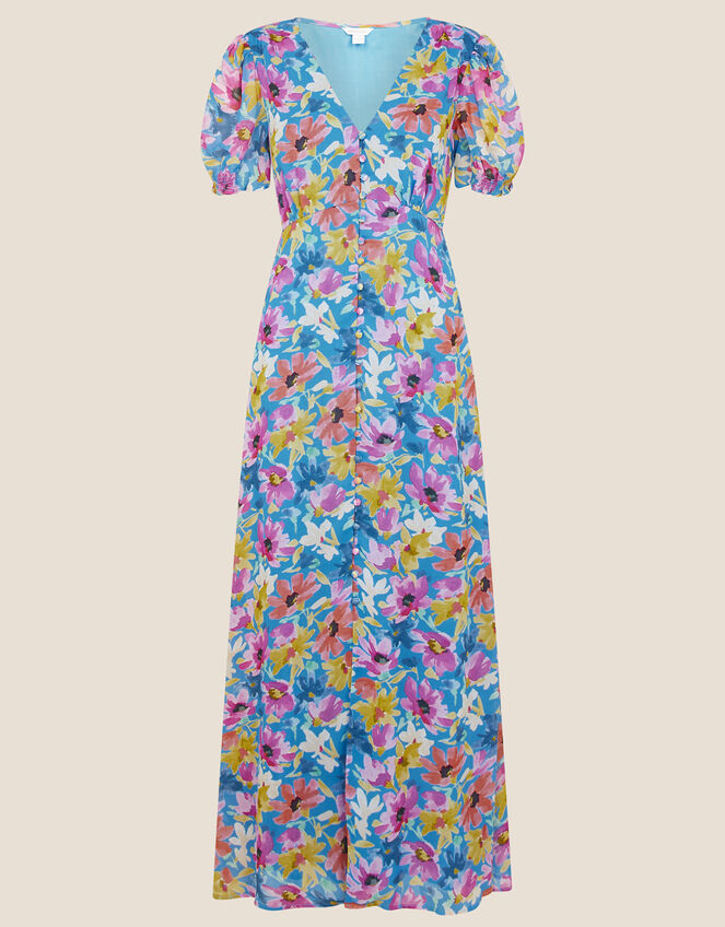 Shirrin Floral Tea Dress, Blue (COBALT), large