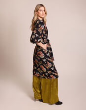 Traffic People Floral Puff Sleeve Duster Coat, Black (BLACK), large