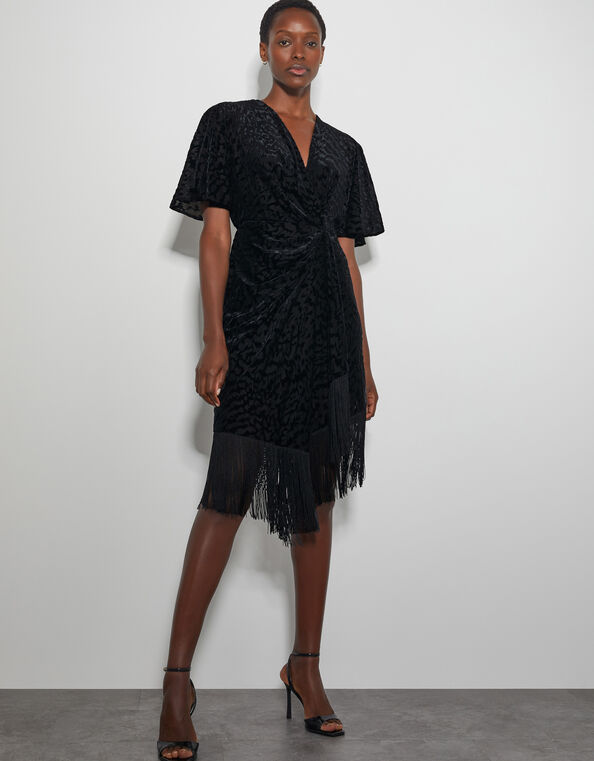 Dana Devore Leopard Print Wrap Dress, Black (BLACK), large