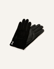 Leather and Suede Gloves, Black (BLACK), large