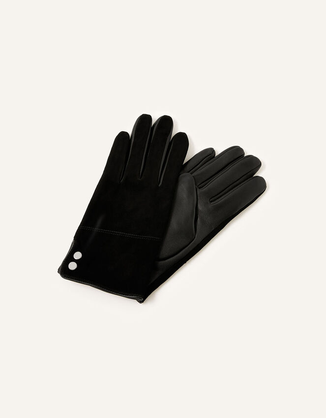 Leather and Suede Gloves, Black (BLACK), large