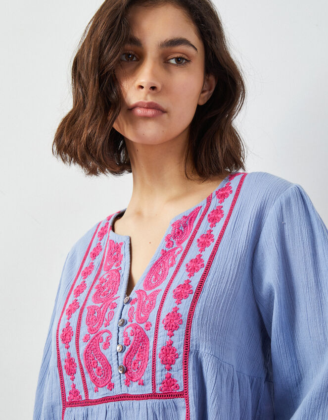 East Circe Paisley Embroidered Blouse, Blue (LIGHT BLUE), large