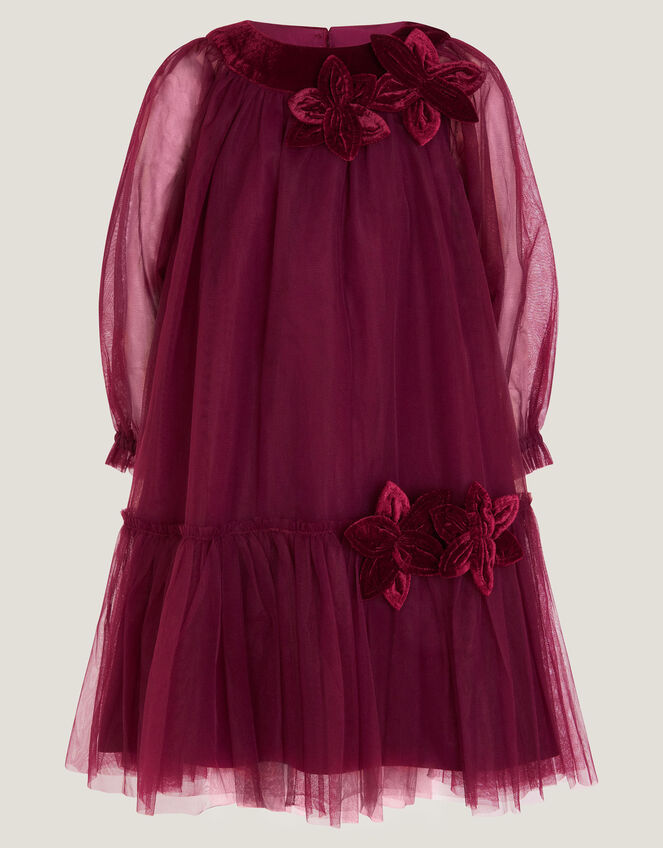Naina Tulle Floral Corsage Swing Dress, Red (CHERRY), large