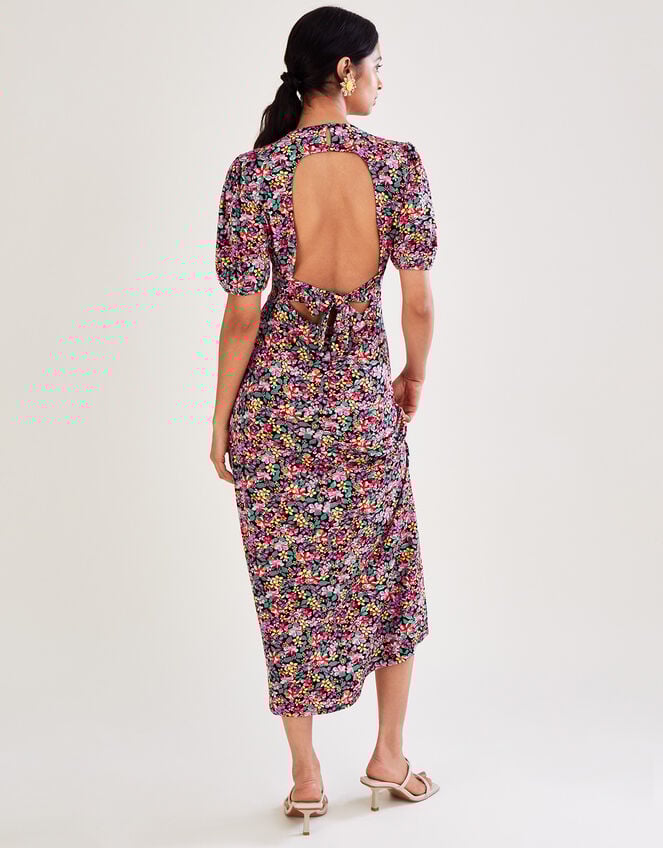 Vintage Floral Jersey Dress, Black (BLACK), large