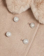 Faux Fur Collar Coat, Camel (OATMEAL), large