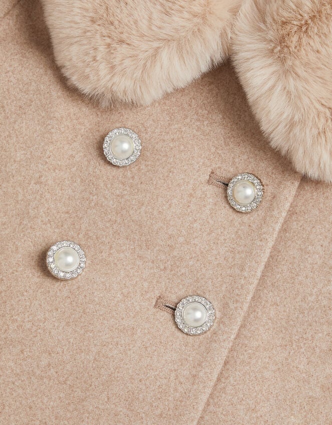 Faux Fur Collar Coat, Camel (OATMEAL), large