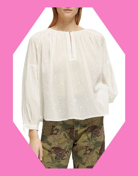 Scotch and Soda Button Neckline Dobby Blouse, White (WHITE), large