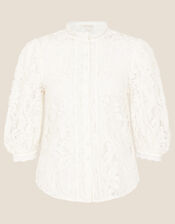Puff Sleeve Lace Blouse, Ivory (IVORY), large