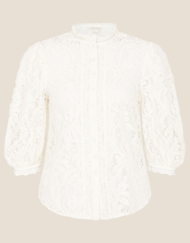 Puff Sleeve Lace Blouse, Ivory (IVORY), large