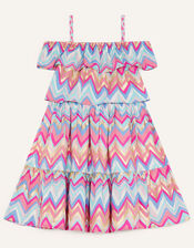 Zig Zag Layered Dress in Recycled Polyester, Blue (BLUE), large