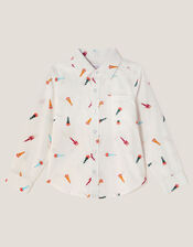 Rocket Print Shirt, White (WHITE), large
