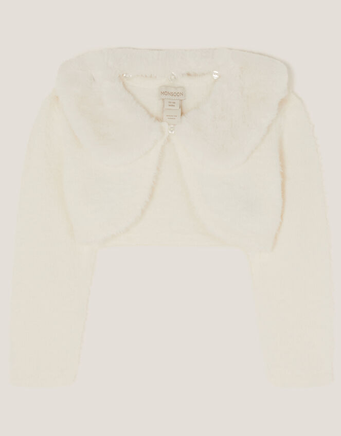 Baby Detachable Collar Fuzzy Cardigan, Ivory (IVORY), large