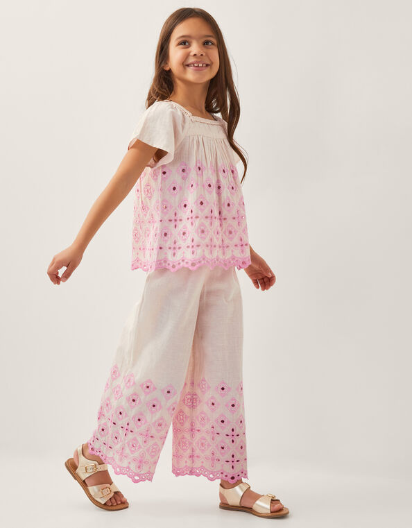 Broderie Wide Leg Pants, Ivory (IVORY), large