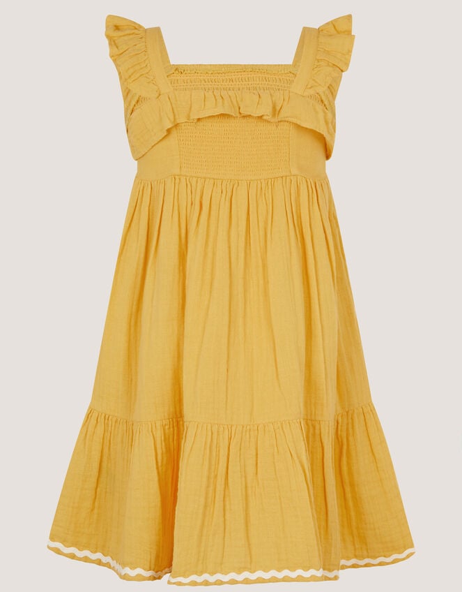 Floral Embroidered Frill Dress, Yellow (YELLOW), large
