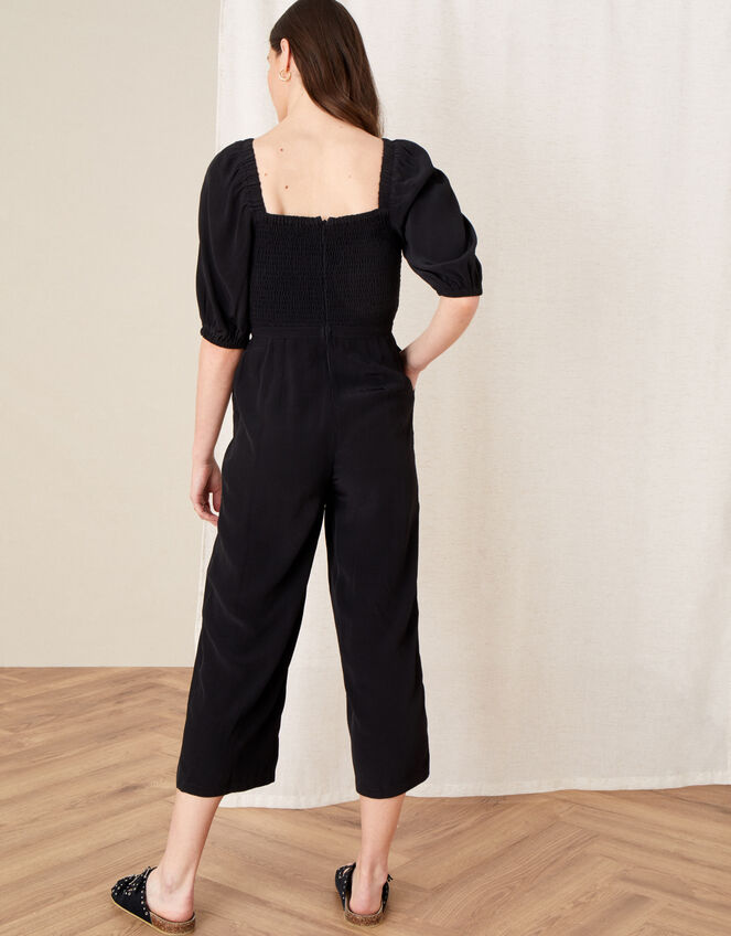 Fleur Shirred Drawstring Jumpsuit, Black (BLACK), large