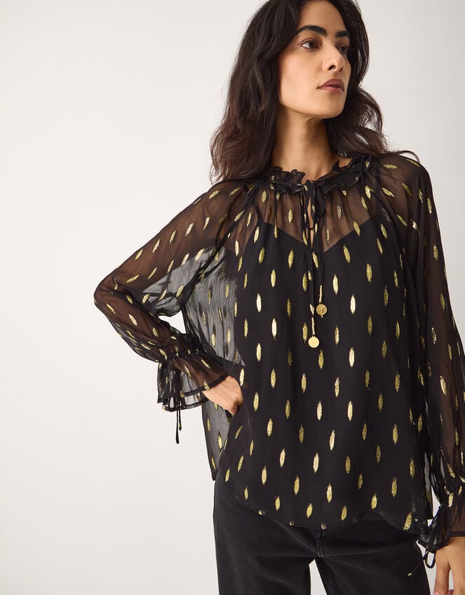 La Galeria Elefante Cowgirl Shimmer Blouse, Black (BLACK GOLD), large