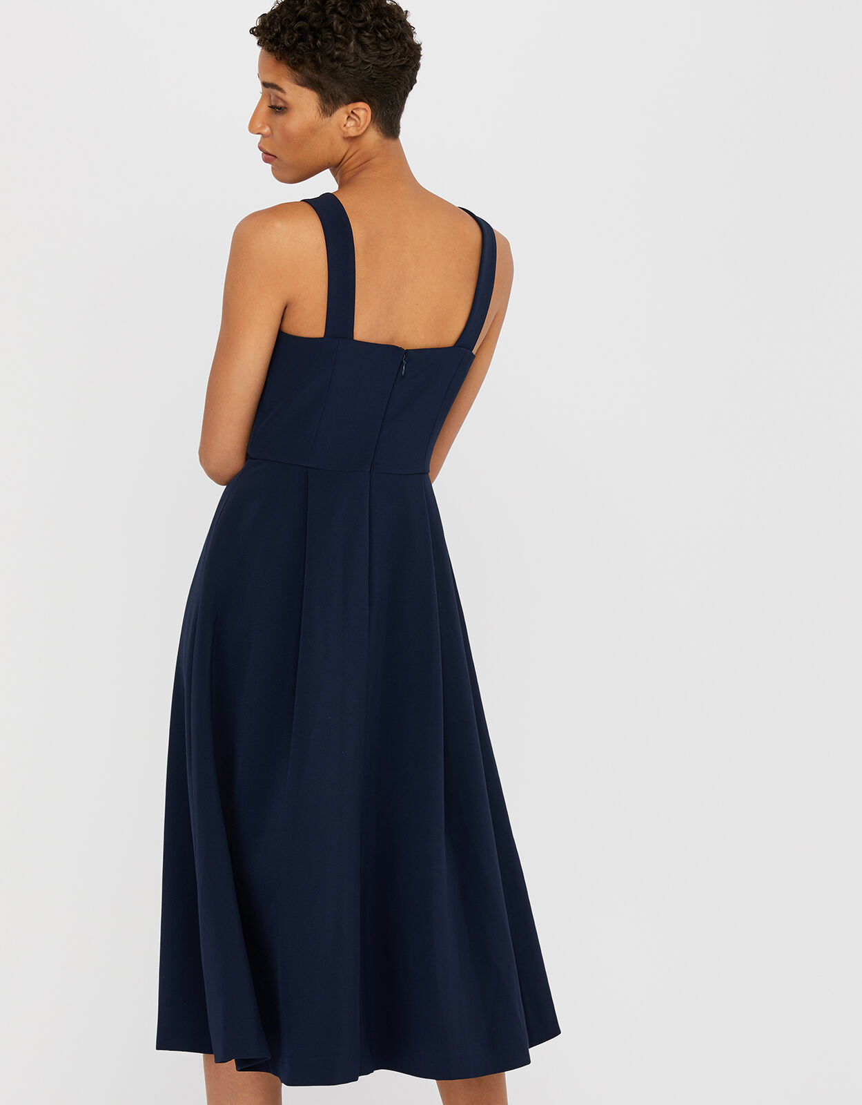 Alexa Bow Fit and Flare Dress Blue