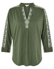 Edie Embroidered Top, Green (KHAKI), large