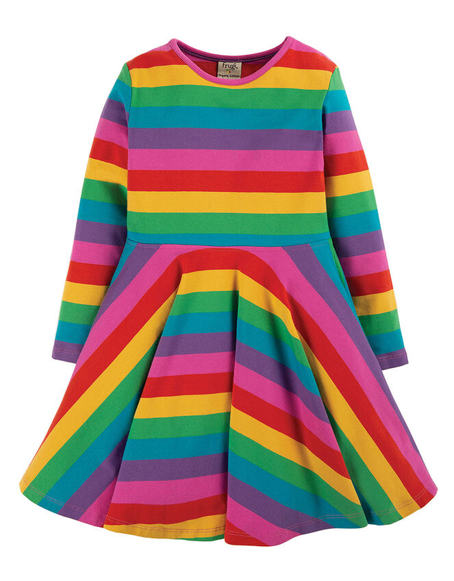 Frugi Rainbow Stripe Skater Dress, Multi (MULTI), large