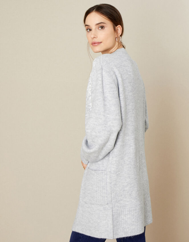 Isabella Embroidered Cosy Cardigan, Grey (GREY), large