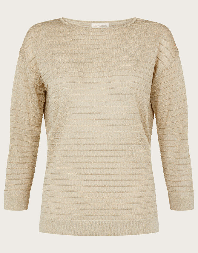 Sari Stitch Detail Sweater with Recycled Polyester, Gold (GOLD), large
