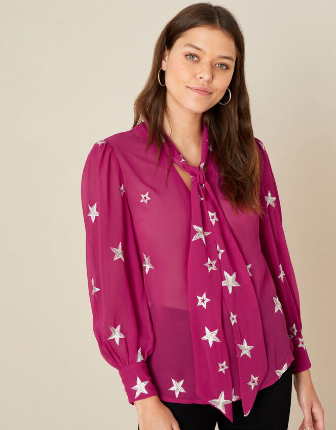 Liza Star Pussybow Blouse, Pink (PINK), large