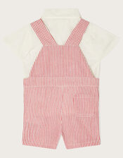 Newborn Stripe Dungarees and Shirt Set, Red (RED), large