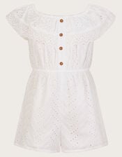 Broderie Ruffle Playsuit, White (WHITE), large