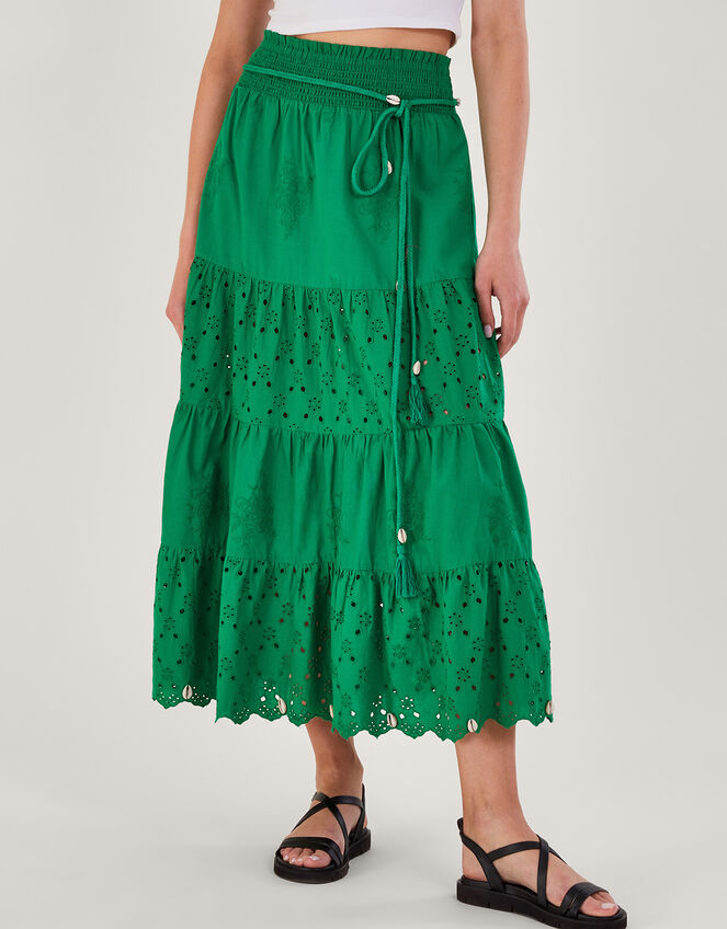Broderie Tiered Skirt, Green (GREEN), large