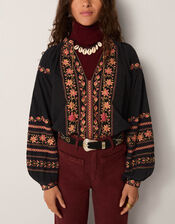 Maison Hotel Virginia Floral Embroidered Blouse, Black (BLACK), large